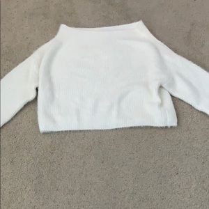 white cropped wide neck sweater
